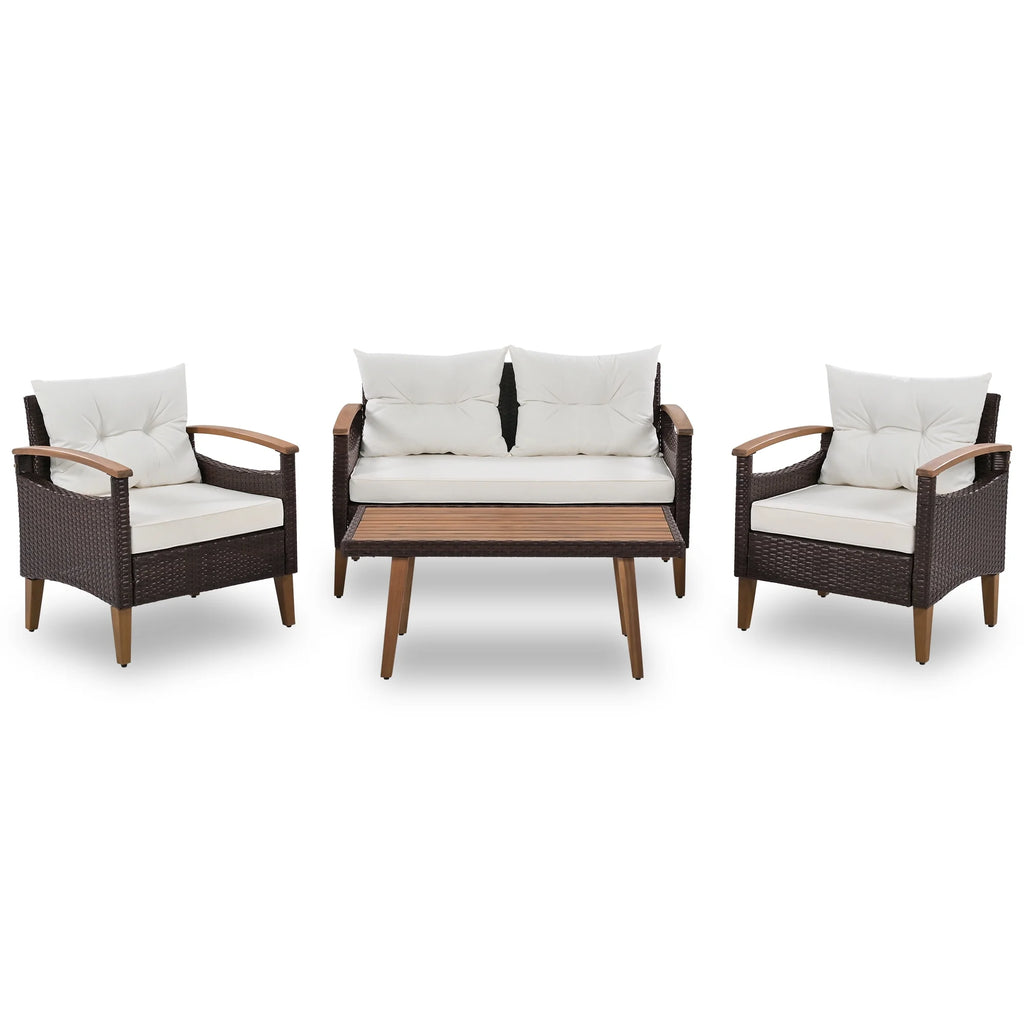 Beige 4 Piece PE Rattan Outdoor Sofa Set A38081