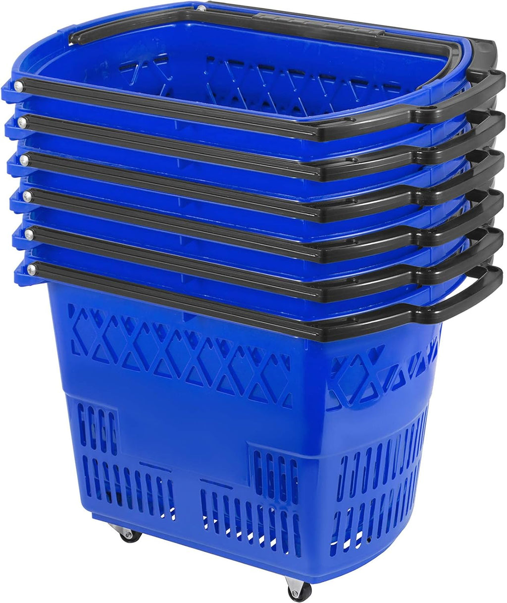 Blue Plastic Shopping Basket Set with Wheels C952004