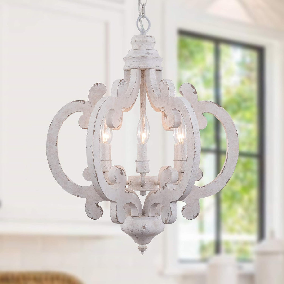 6 Candle Light Wooden Chandelier with Adjustable Chain Z340333