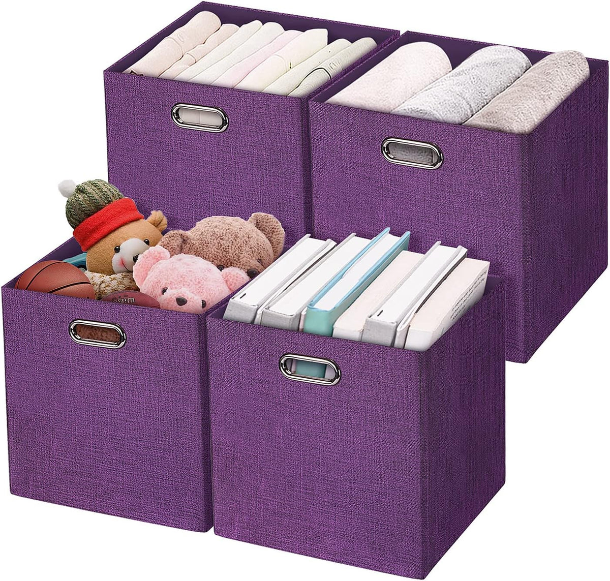 Beige Foldable Storage Cube Bins, Set of 4 W8879