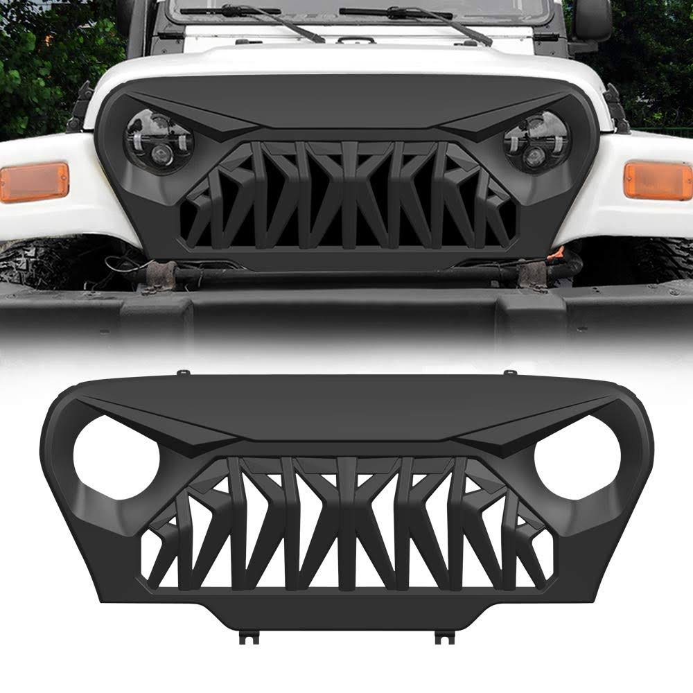 Matte Black Front Shark Grill for Jeep Wrangler TJ F338