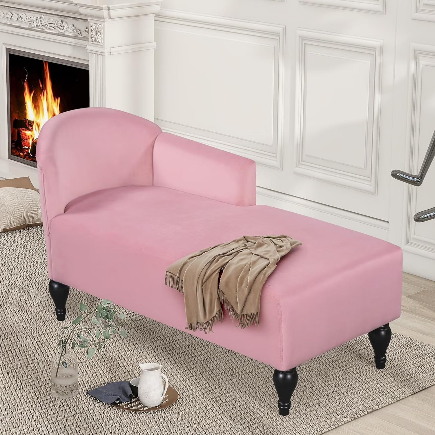 Velvet Upholstered Chaise Lounge Chair with Solid Wood Legs G1304