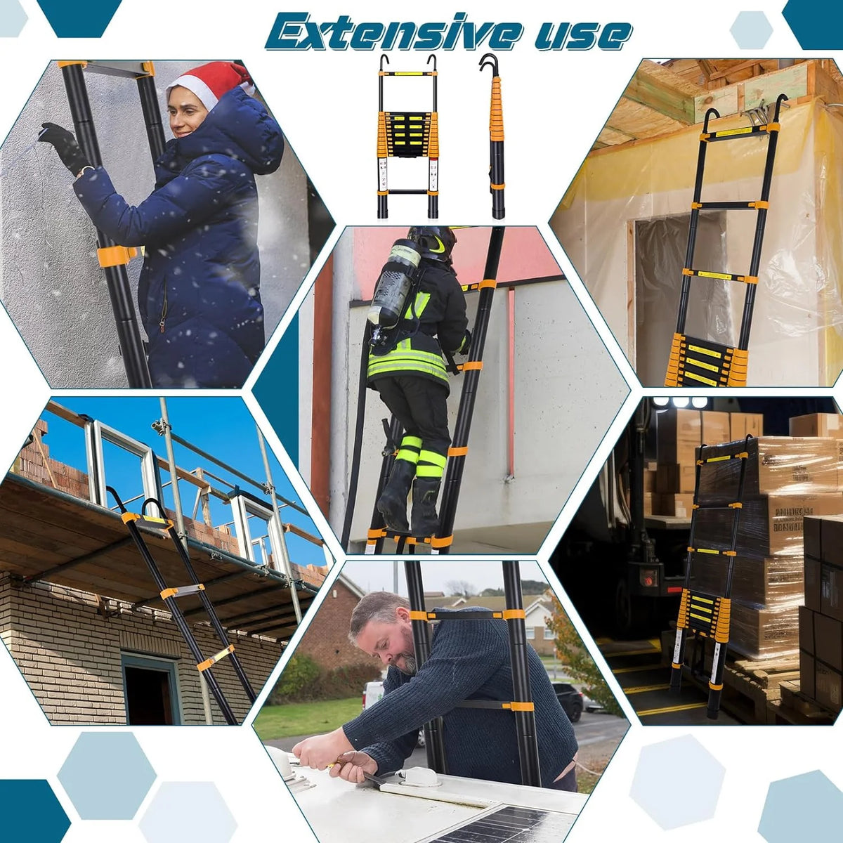 12.5FT Aluminum Telescoping Folding Ladder with Hook T1677