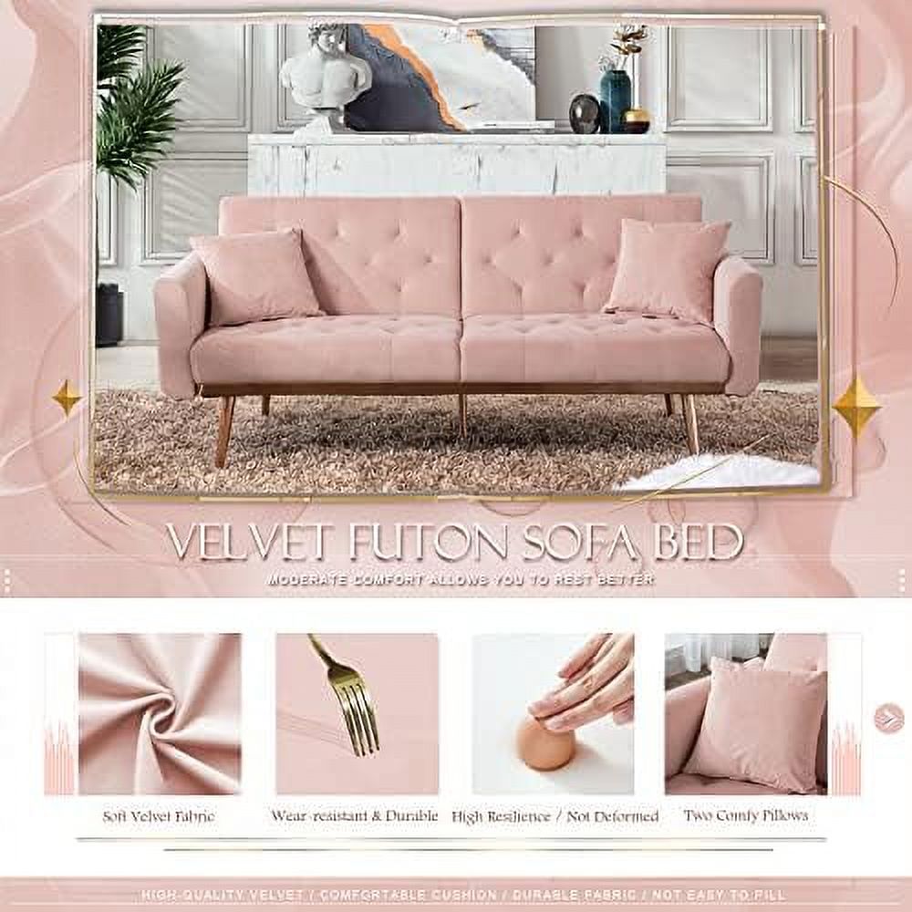 Convertible Velvet Futon Sofa Bed with 2 Pillows N8352