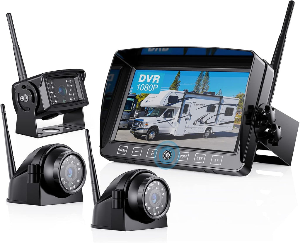 Wireless Backup Camera with 7 Inch DVR Quad Split Monitor, HD 1080P 3 Cameras Back Up System with Recording, Pack of 2 F20956