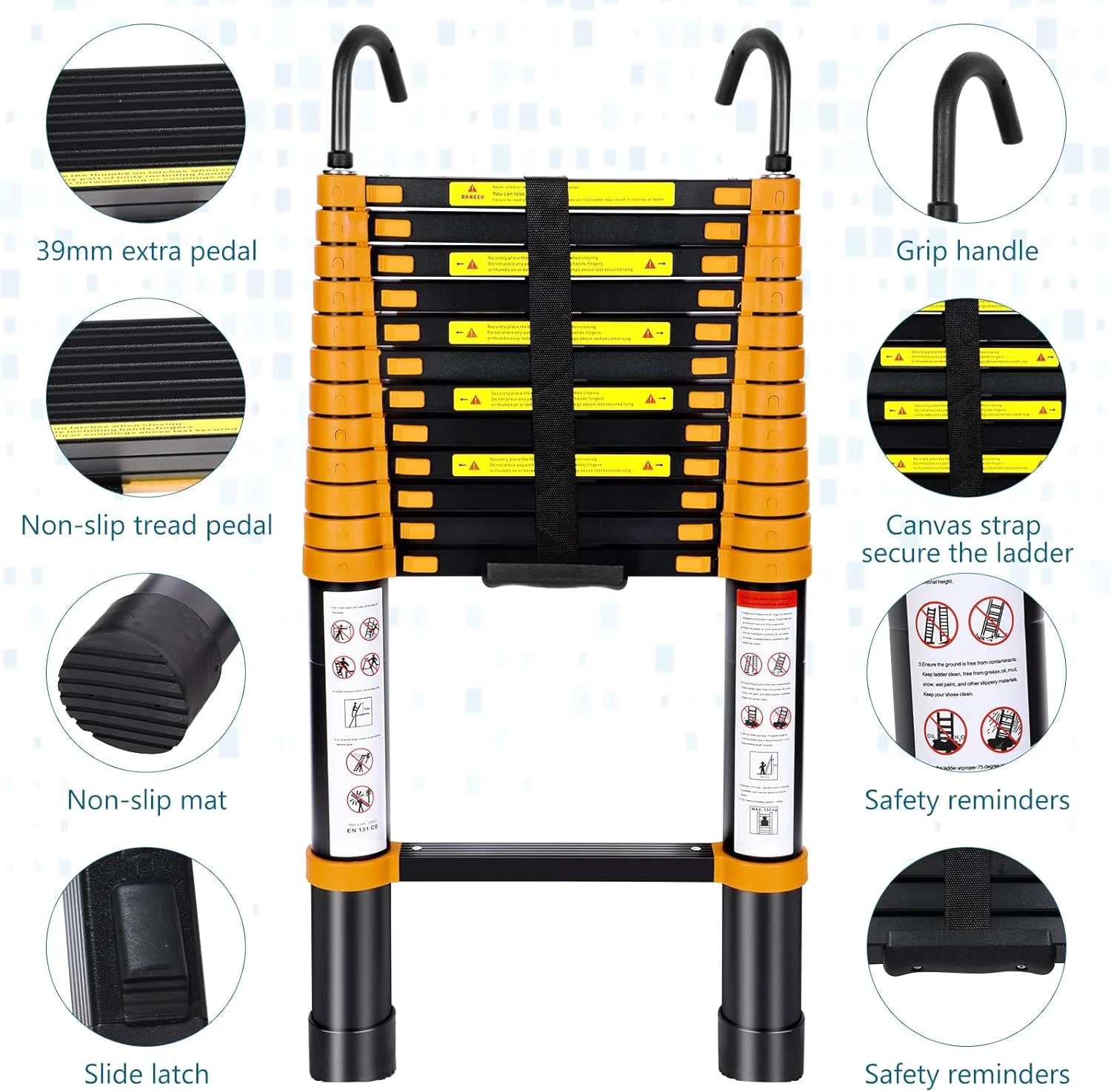12.5FT Aluminum Telescoping Folding Ladder with Hook T1677