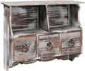 Torched Wood Wall Shelf with 3 Drawers and Key Hooks, Pack of 2 E996