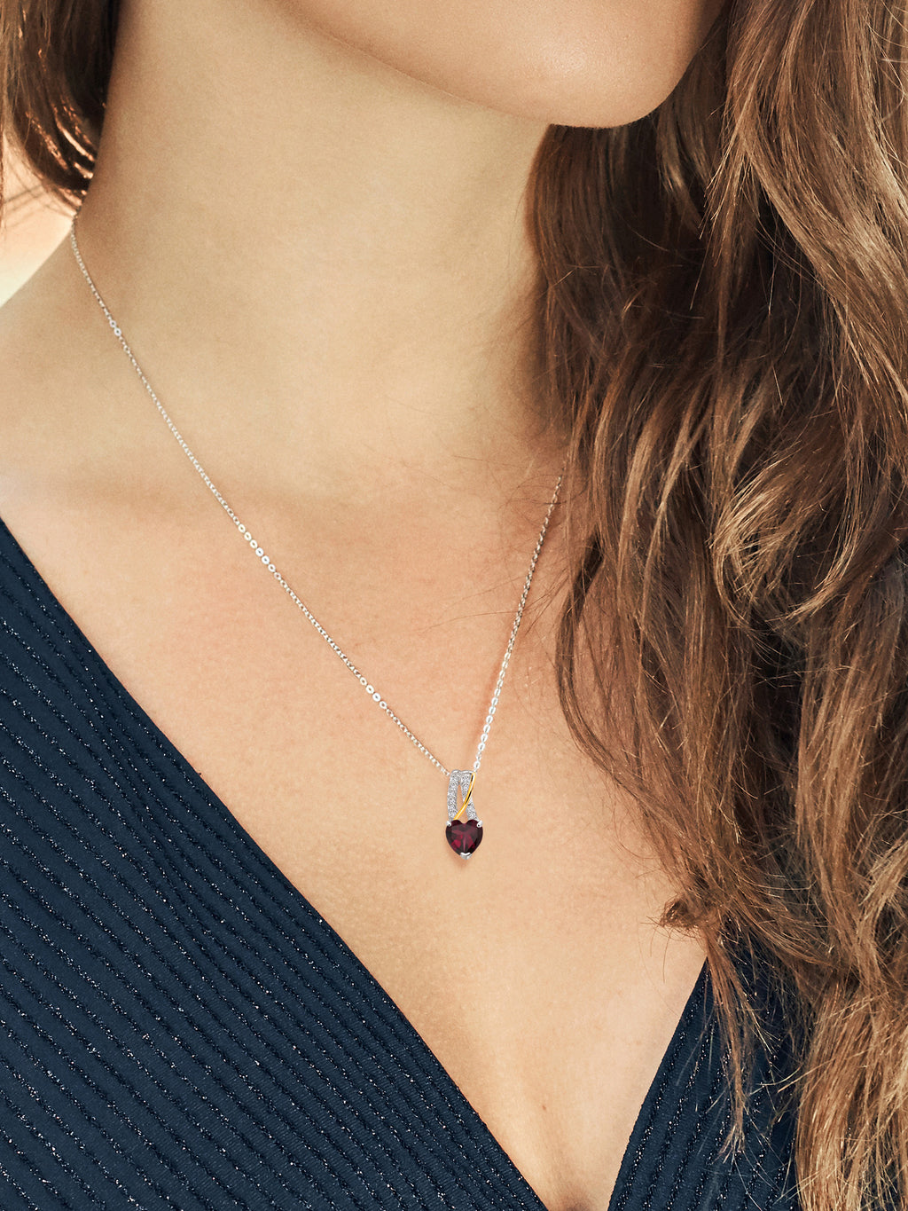 Red Rhodolite Garnet and White Lab Grown Diamond Pendant Necklace P43284