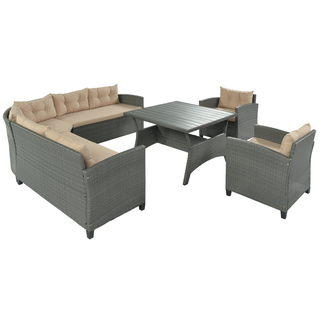 6-Piece Outdoor Wicker Sofa Set with Cushions and Pillows V239122
