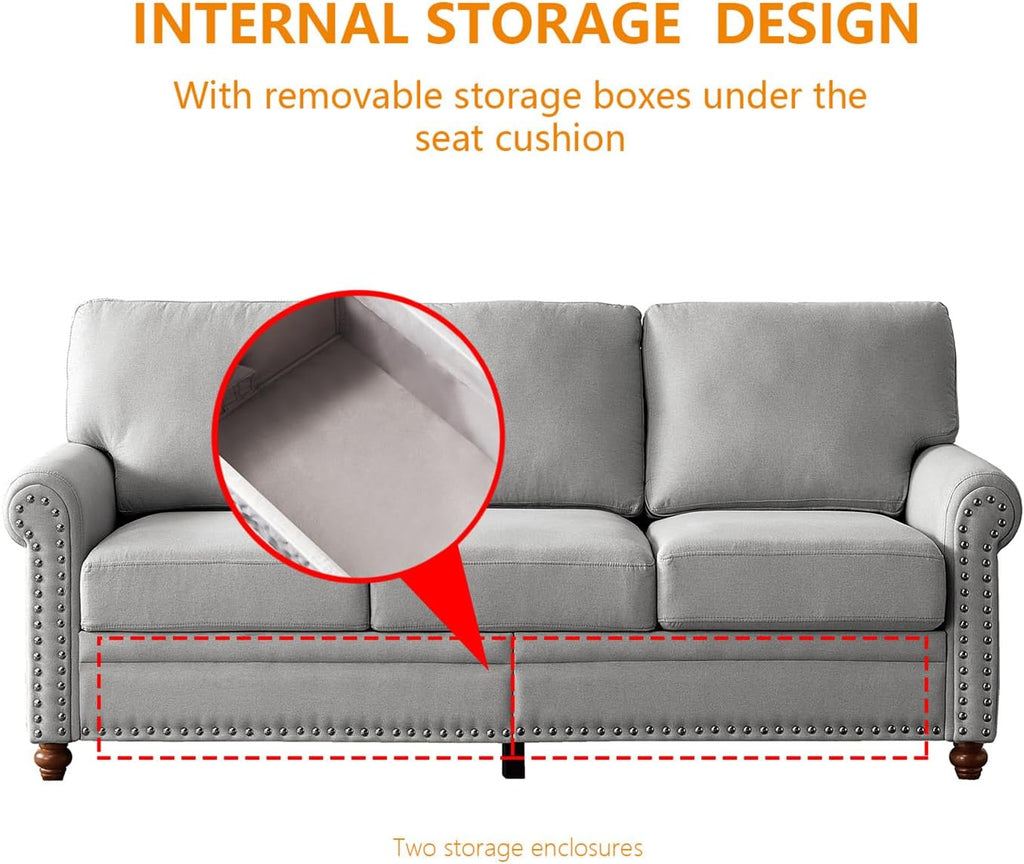 Grey 3 Pcs Sofa Set with Storage R2524