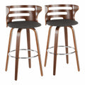 Mid-Century Modern Barstool With Swivel In Walnut And Charcoal Fabric - Set Of 2 U385115