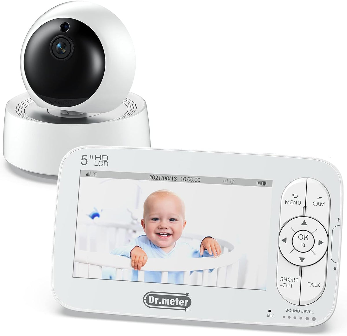 Baby Monitor with 5 LCD Screen, 720p HD, Remote PTZ, Two-Way Talk, Infrared Night Vision P797