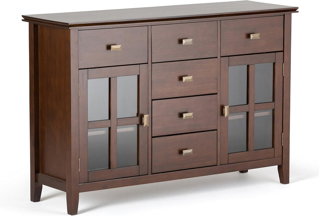 Solid Pine Wood Sideboard Buffet Credenza in Russet Brown with 2 Doors, 6 Drawers and 2 Cabinets N2500
