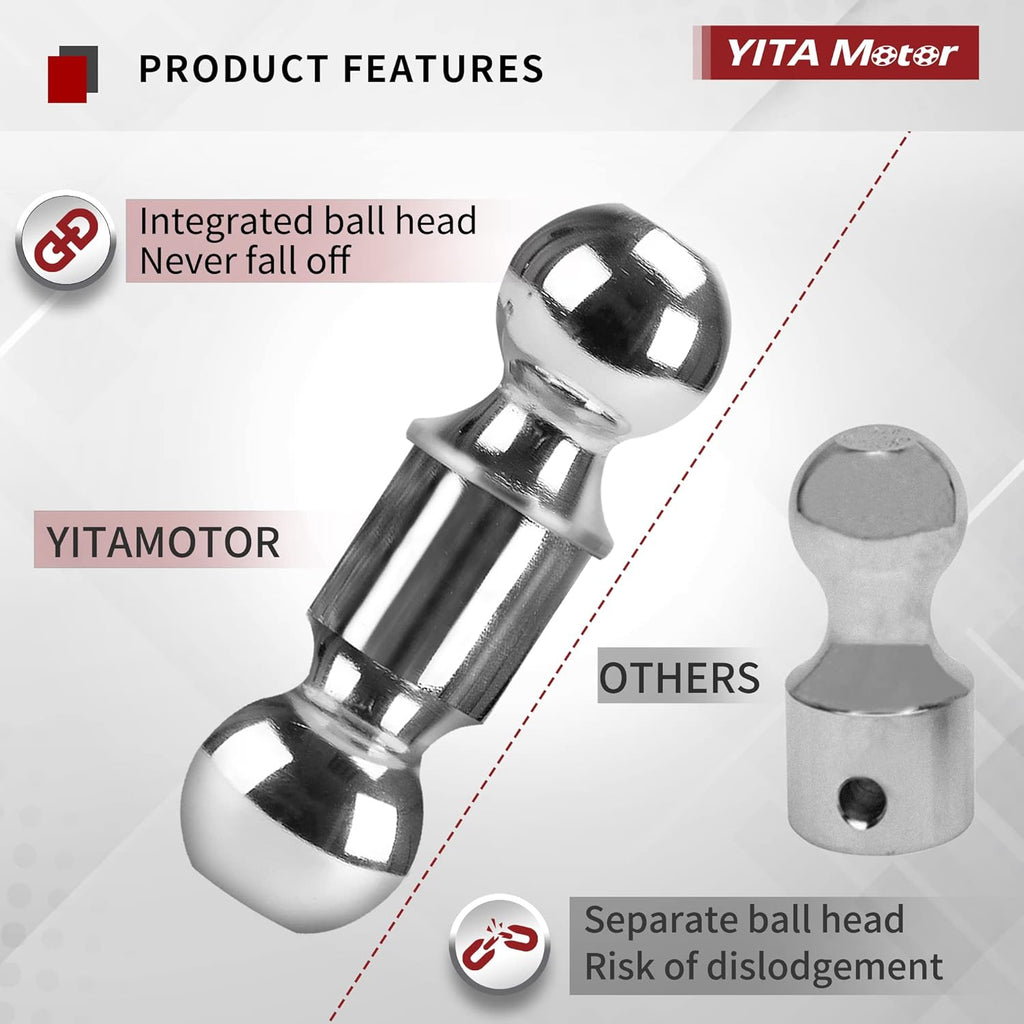 Adjustable Trailer Hitch Ball Mount, 2-Inch Receiver, 8-Inch Drop, Forged Aluminum Shank, 2-Inch and 2-5/16-Inch Combo Stainless Steel Tow Balls with Double Pin Key Locks S386309