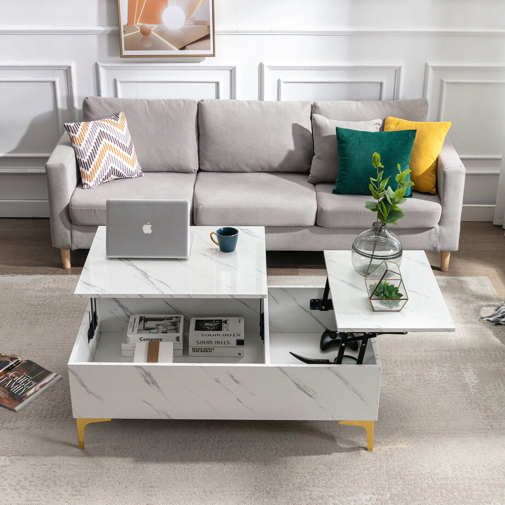 Modern White Lift Top Marble Coffee Table with Storage R500
