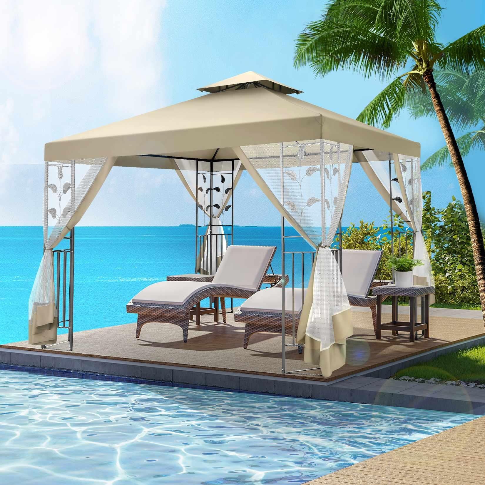 Outdoor Gazebo Canopy with 4 Detachable Mosquito Nets P3059