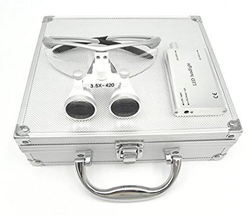 3.5x 420mm Surgical Binocular Loupes with Head Light Lamp and Aluminum Box A793