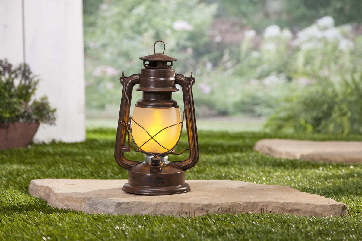 Brown Hurricane-Style Camping Lantern with LED Lights and Dimmer Switch B233827