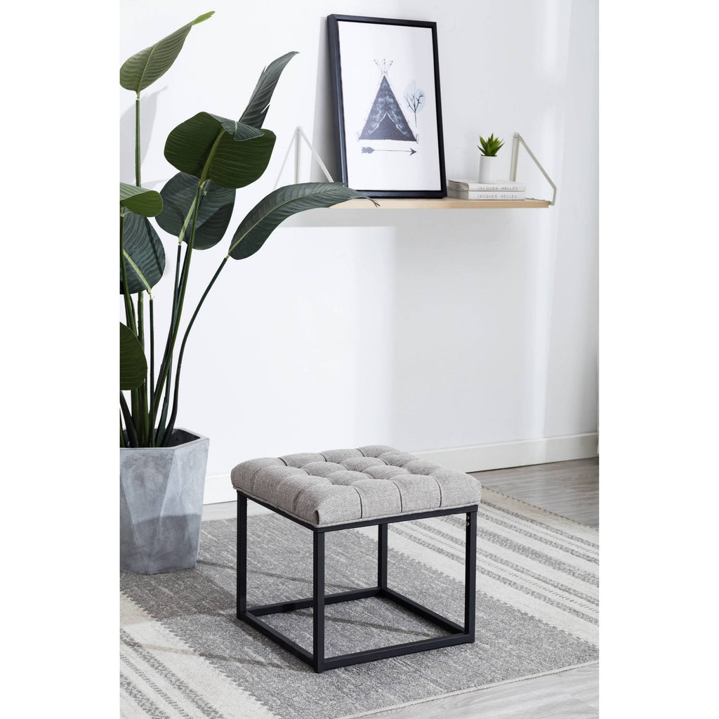 Grey Button Tufted Metal Ottoman U1933