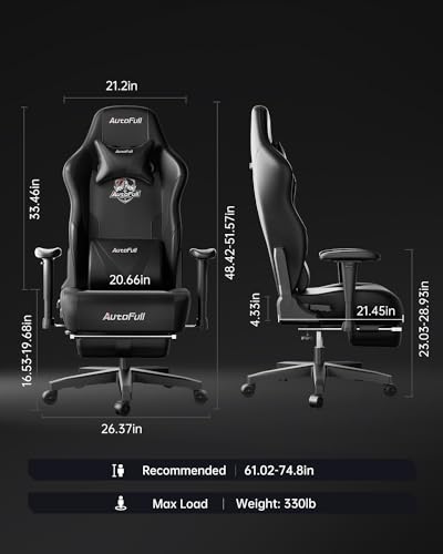 PU Leather Gaming Chair with Footrest and Lumbar Support Pillow W2509