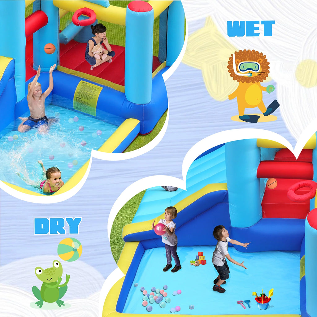 Inflatable Water Slide Bounce House with Splash Pool & Basketball Rim O335570