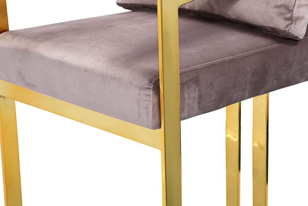 Blush Velvet Upholstered Stool Chair with Goldtone Metal Frame V189845