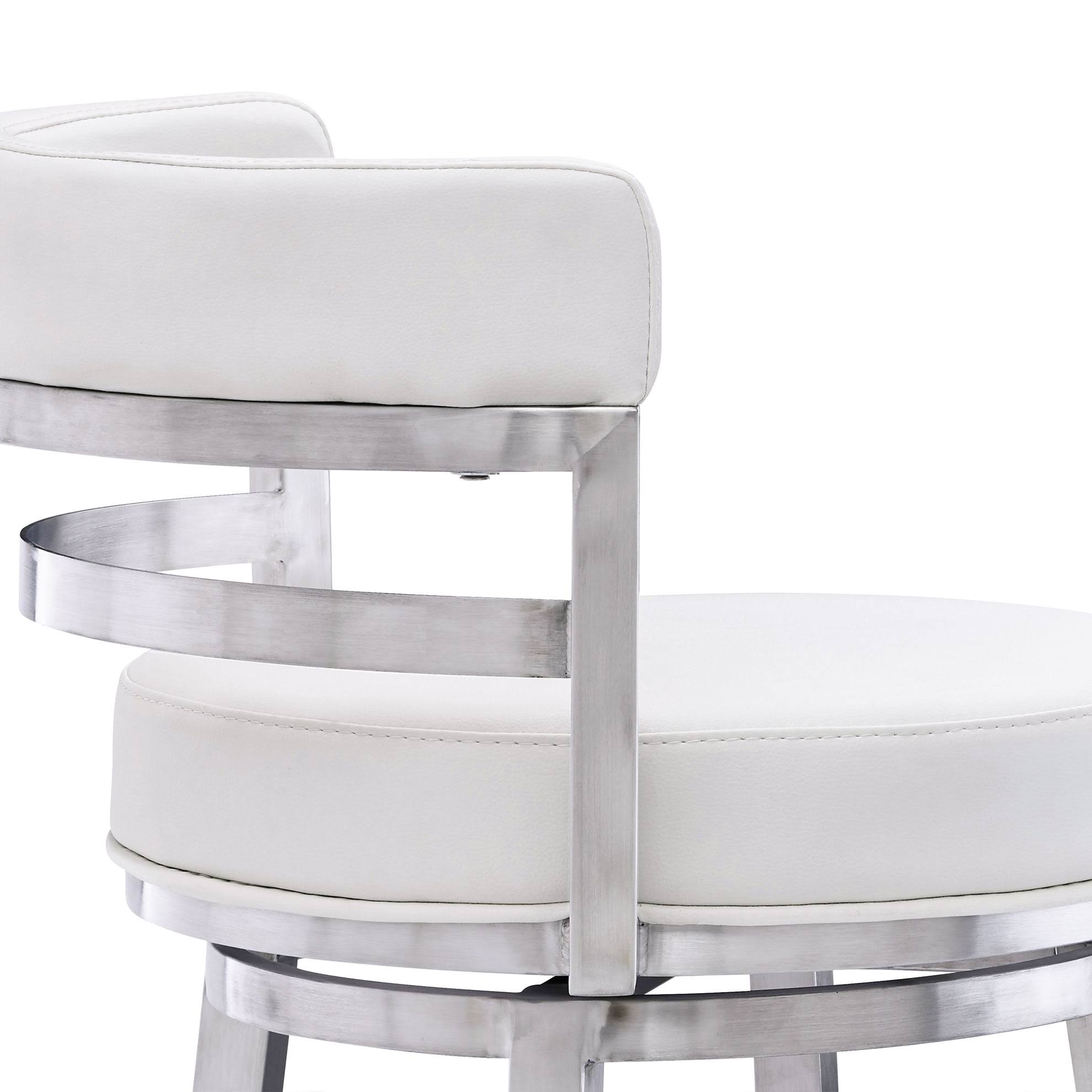 26 in. Contemporary Counter Height Barstool Brushed Stainless Steel Finish White Faux Leather M531