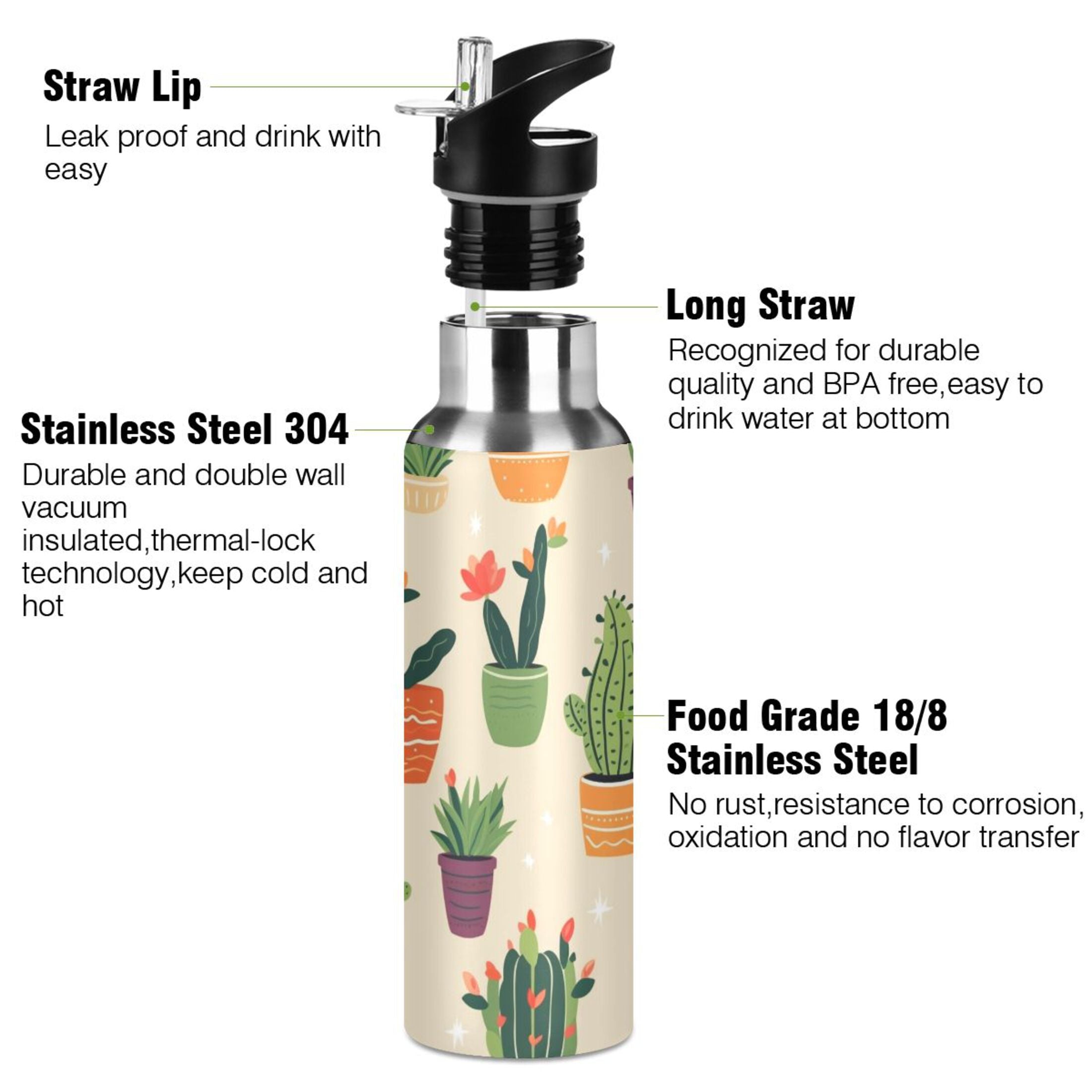 Insulated Stainless Steel Water Bottle with Straw Lid, 20 oz J702
