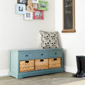 Aqua Wood Cabinet with Natural Wicker Storage Basket Drawers E13292
