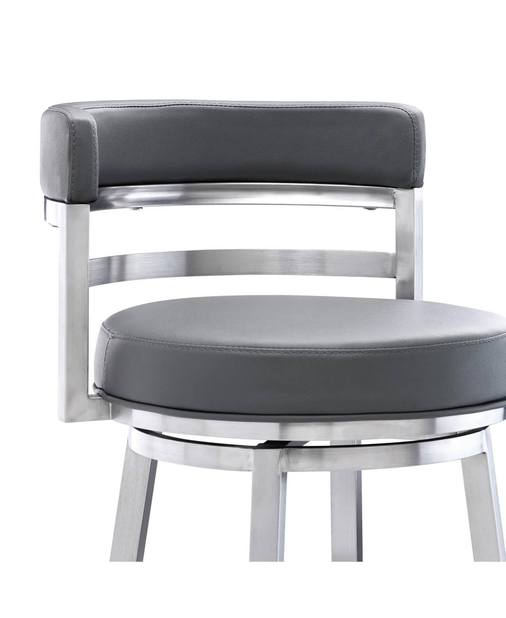 26 in. Contemporary Counter Height Barstool Brushed Stainless Steel Finish White Faux Leather M531