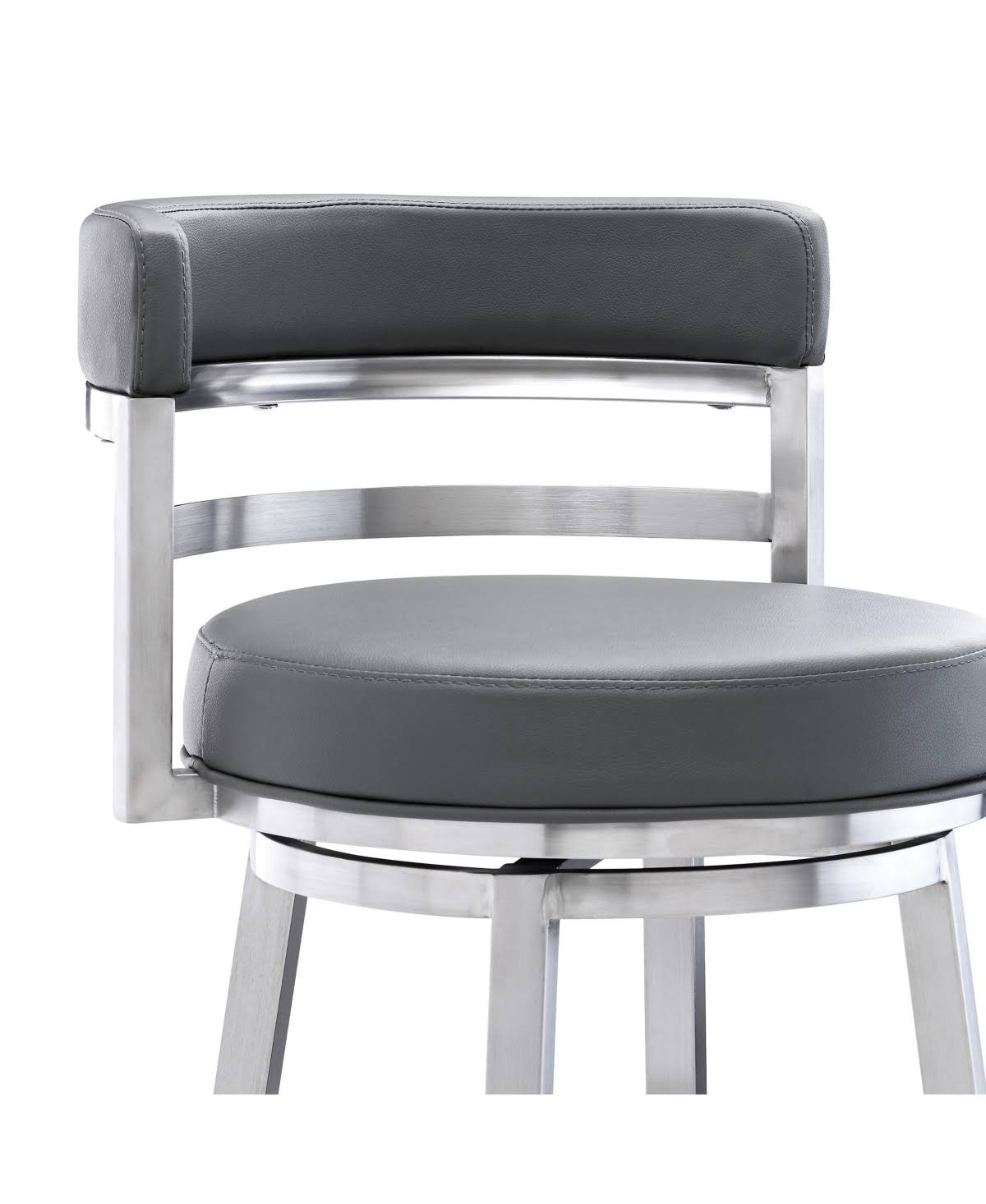 26 in. Contemporary Counter Height Barstool Brushed Stainless Steel Finish White Faux Leather M531