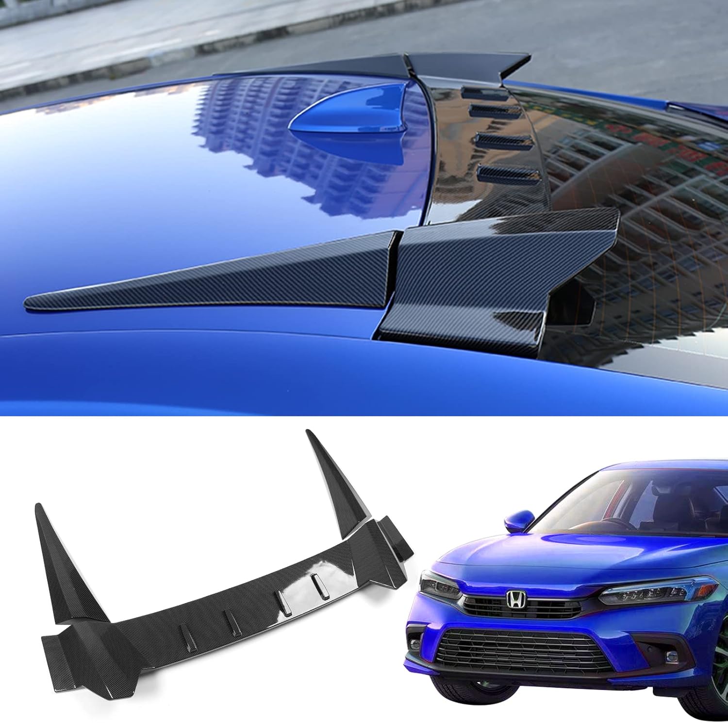 Glossy Carbon Fiber Pattern Rear Window Roof Spoiler Wing Lip J754943