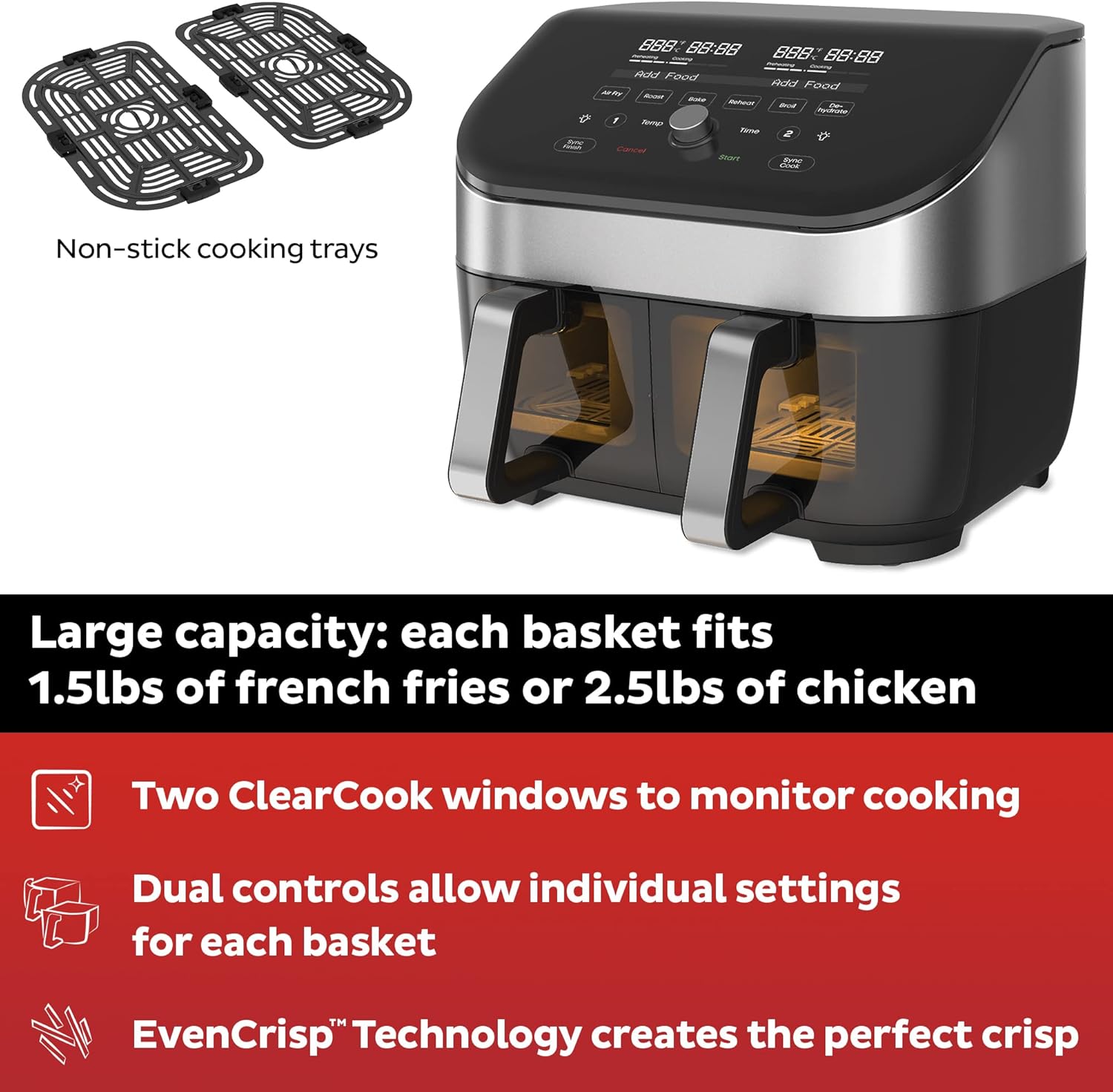 8 Quart Dual Basket Air Fryer with ClearCook Easy View Windows Z54776