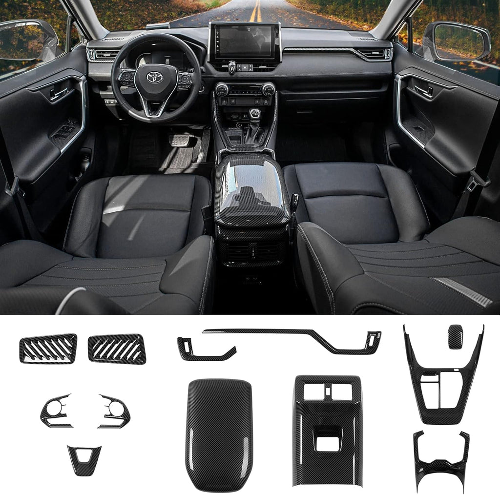 Gear Shift Panel Cover Trim Center Console Cup Holder Panel Frame Cover for Toyota Rav4 2019 2020 2021 2022 Glossy Carbon Fiber Pattern U1344