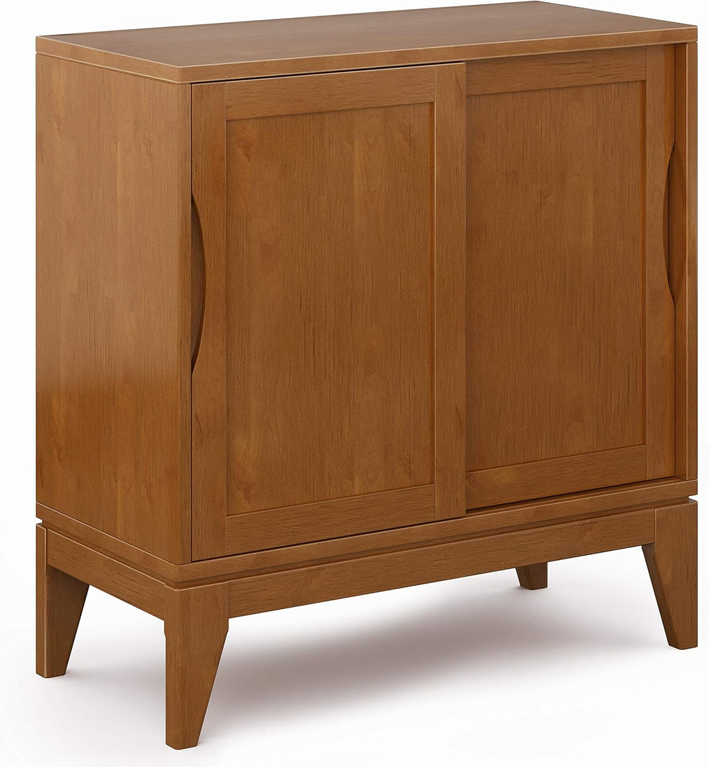 Walnut Brown Solid Wood Low Storage Cabinet with 2 Sliding Doors and 2 Adjustable Shelves U97718