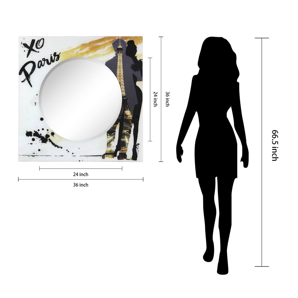 36 in. Square Reverse Printed Tempered Glass Art with 24 in. Round Beveled Mirror Z593
