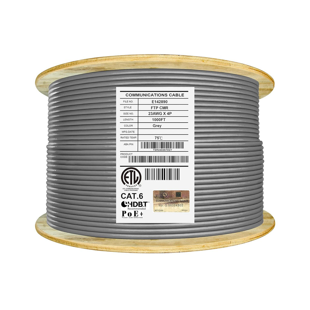 Bulk Ethernet Cable Reel, Cat6 Shielded Riser, 1000ft, F/UTP 23AWG, Solid Bare Copper, Orange W3994