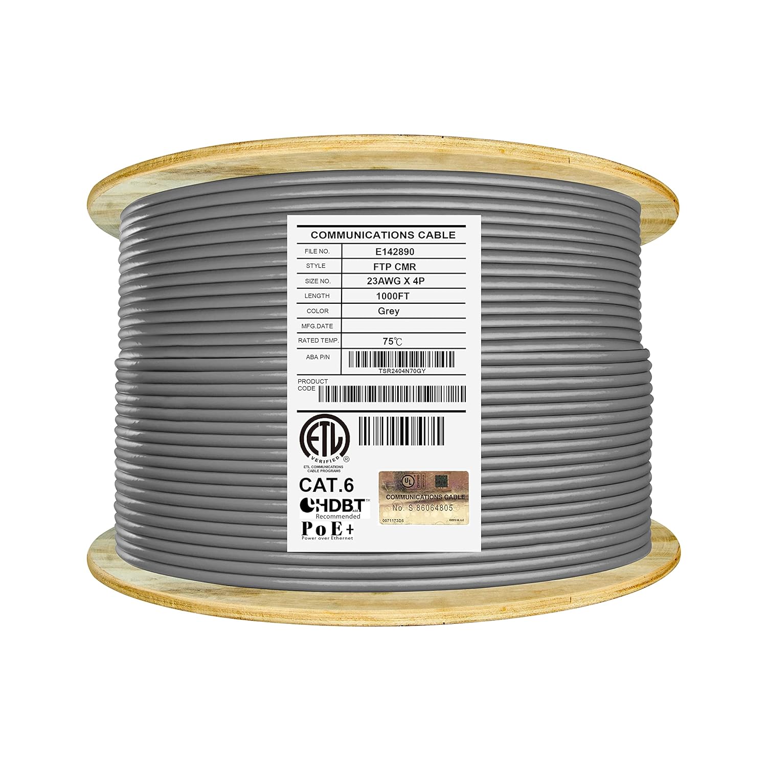 Bulk Ethernet Cable Reel, Cat6 Shielded Riser, 1000ft, F/UTP 23AWG, Solid Bare Copper, Orange W3994