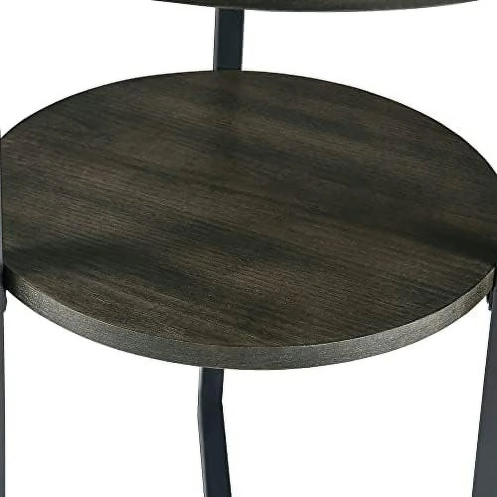 Round End Table Solid Wood 2-Tier Natural Wood Tabletop Black Metal Frame 19.3" D x 24" H G132