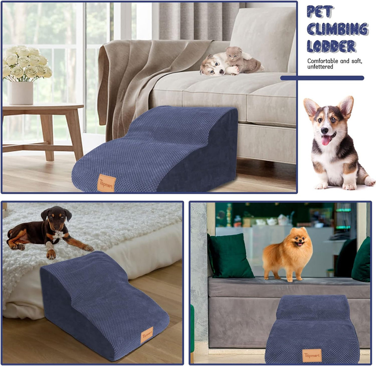 High Density Foam Dog Ramp & Steps 2 Tiers, 11.8 High, Non-Slip Dog Stairs D59324
