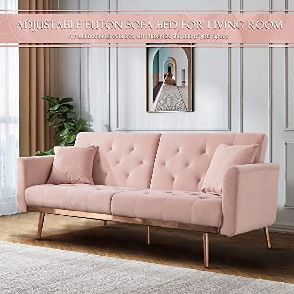 Convertible Velvet Futon Sofa Bed with 2 Pillows N8352
