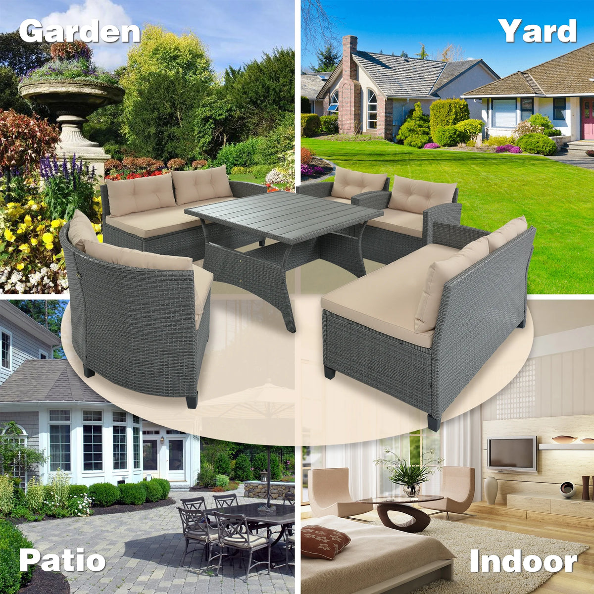 6-Piece Outdoor Wicker Sofa Set with Cushions and Pillows V239122