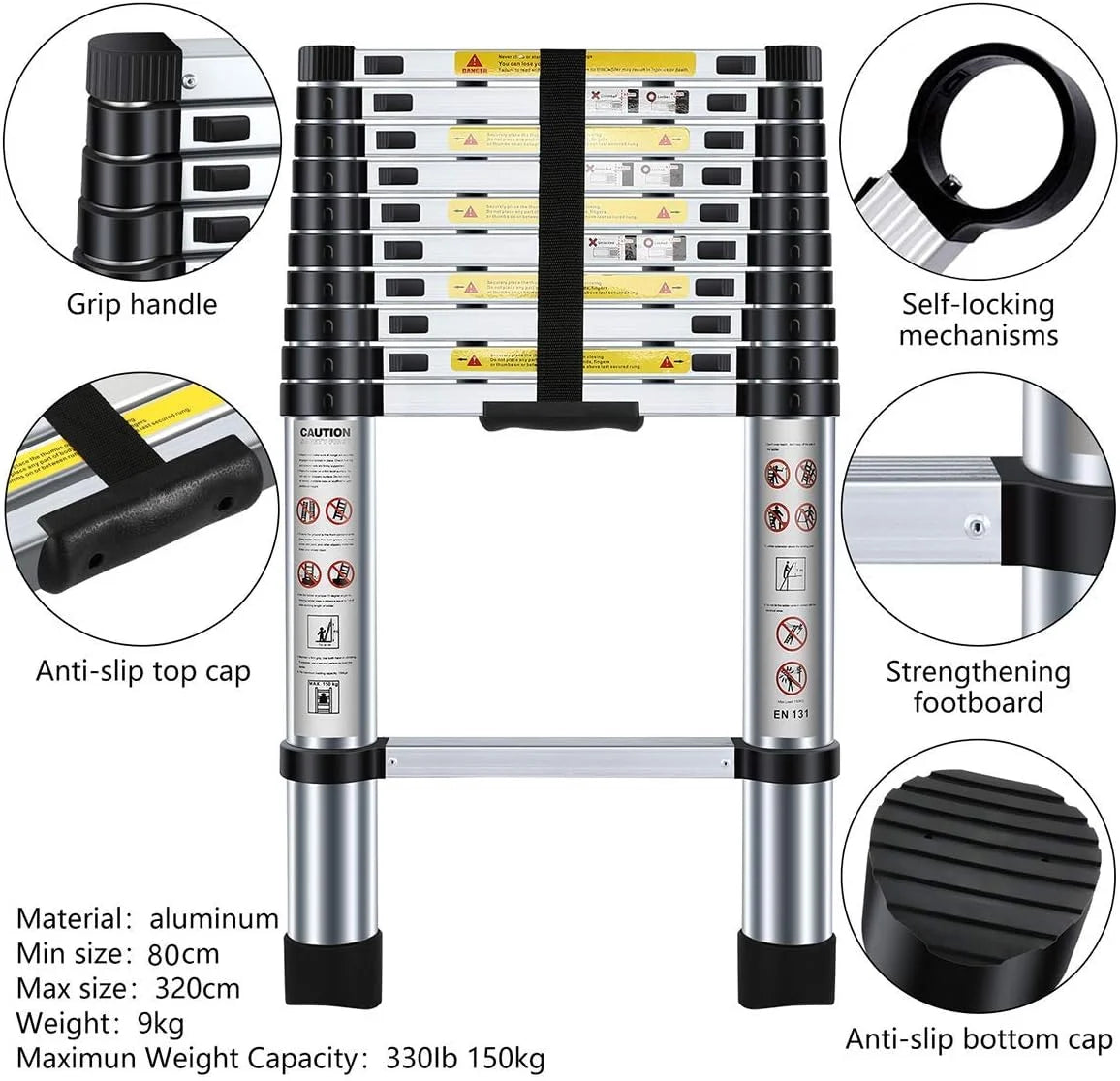 3.2M Portable Aluminium Telescopic Ladder B728