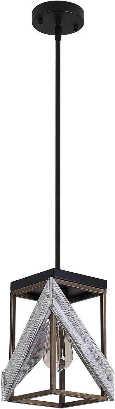 Antique Gold and Black Wood Pendant Light A36340