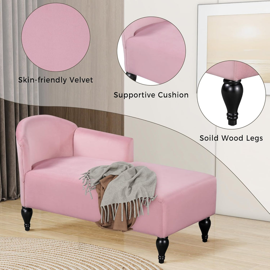 Velvet Upholstered Chaise Lounge Chair with Solid Wood Legs G1304