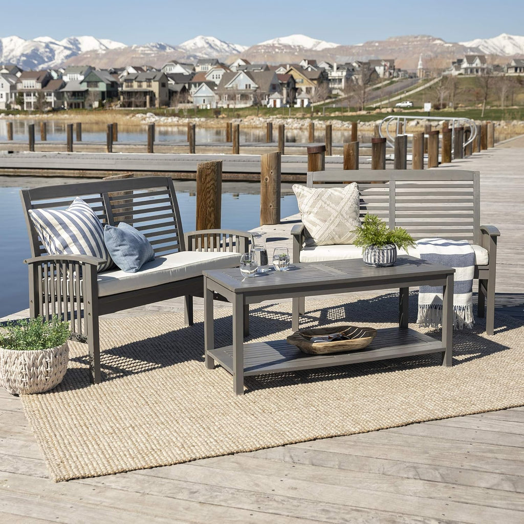 2 Piece Solid Acacia Wood Outdoor Dining Chairs, Set of 2, Brown U26705