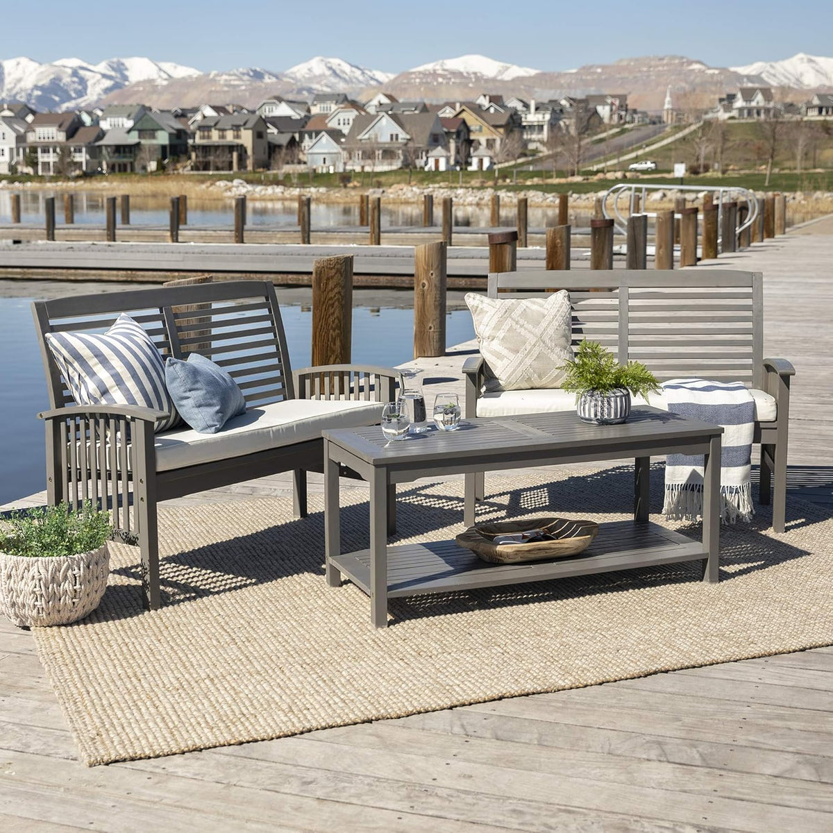 2 Piece Solid Acacia Wood Outdoor Dining Chairs, Set of 2, Brown U26705