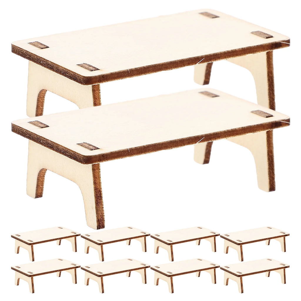 10pcs Mini Wooden Table Model Furniture Ornament T24715
