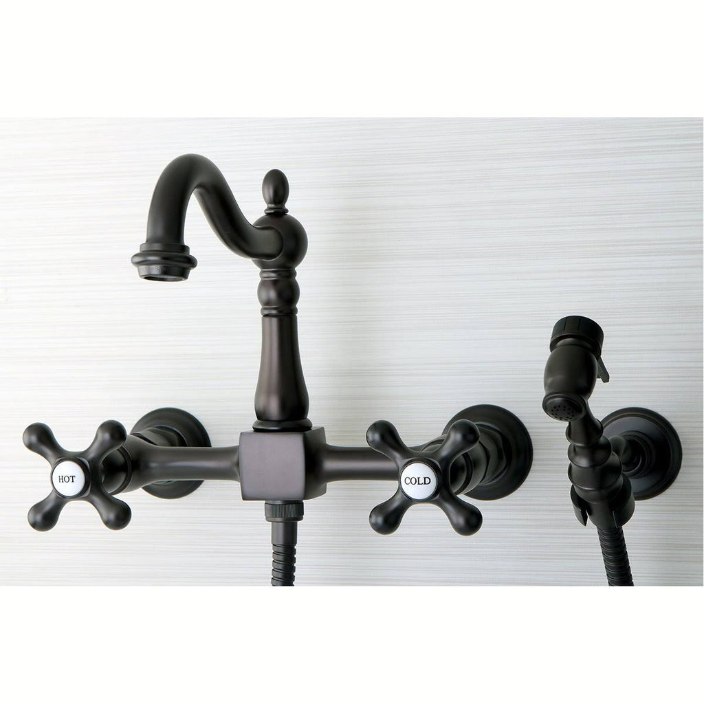 Polished Nickel Wall Mount Bridge Kitchen Faucet with Brass Sprayer K9979