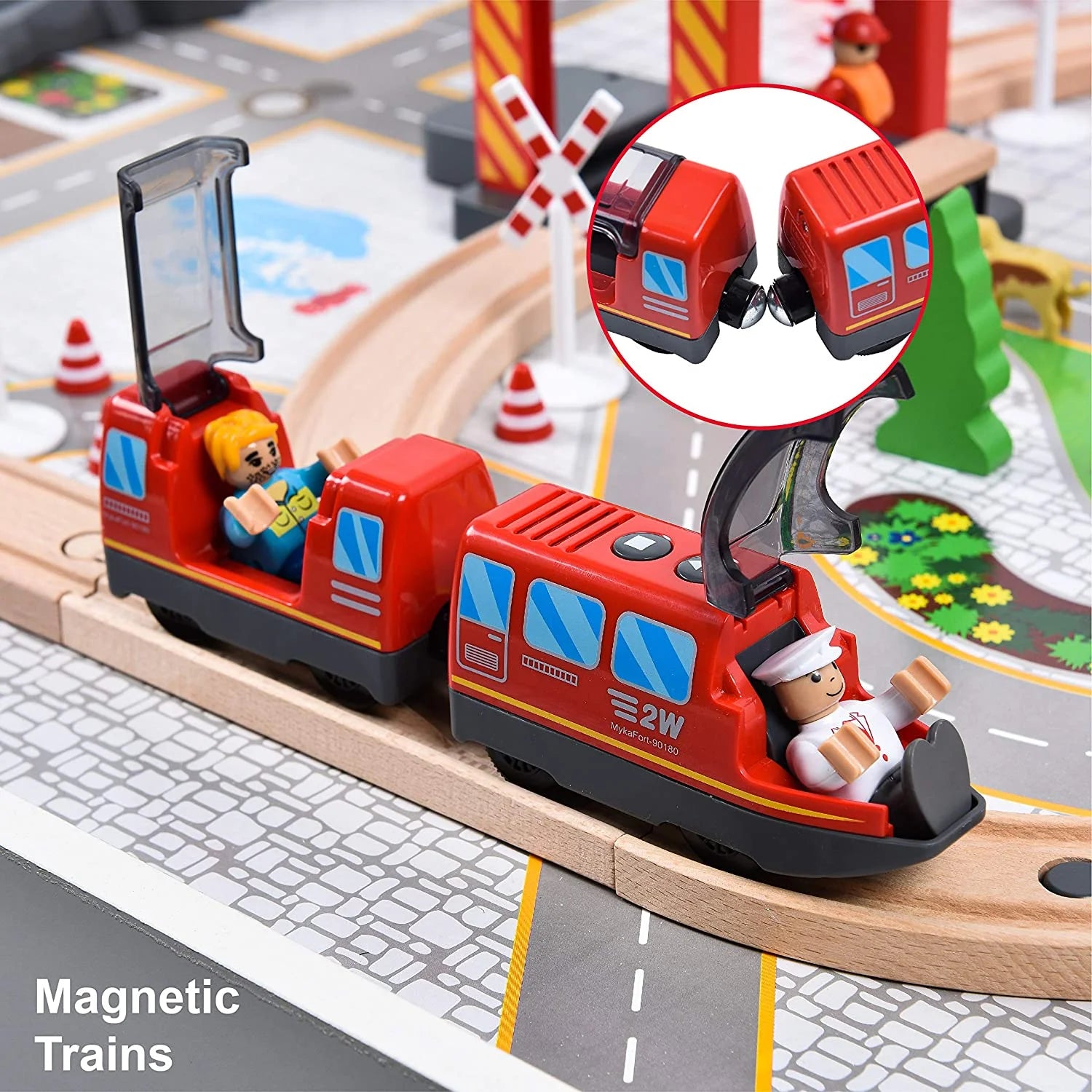 Red Battery Operated Action Locomotive Train Set for Wooden Train Tracks L100419